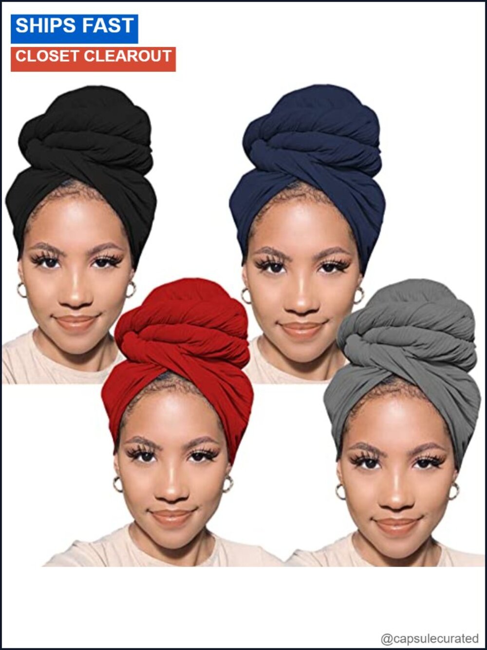 4 Pack Extra Long Stretch Head Wraps Lightweight Polyester Hair Scarves Turban